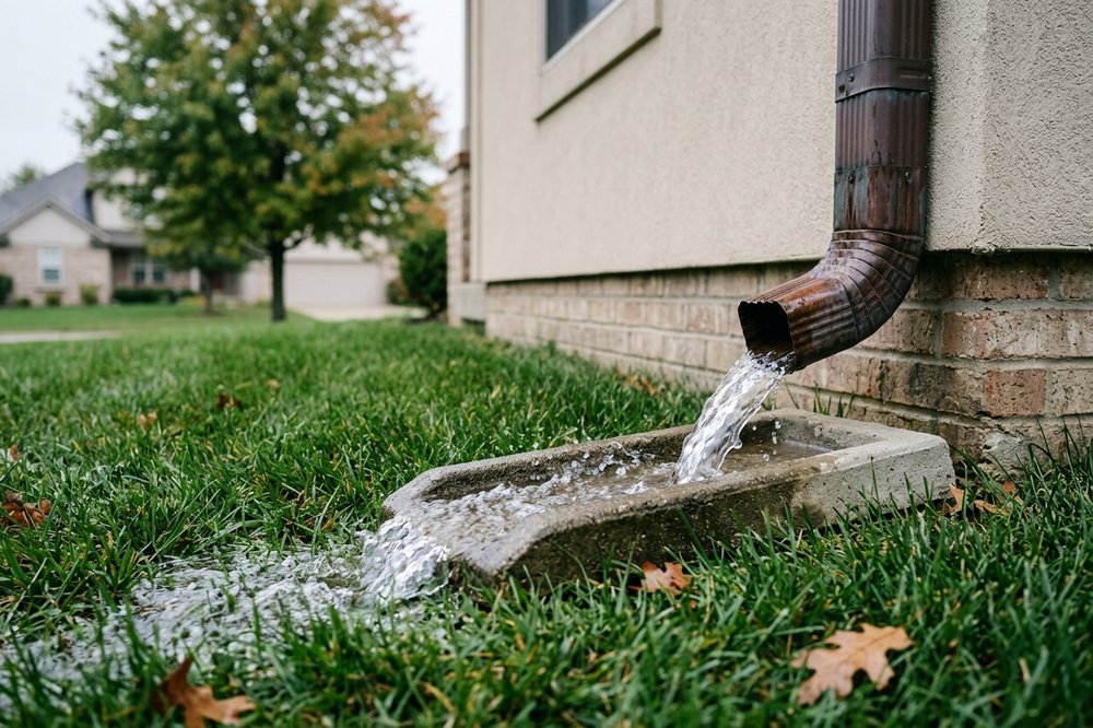 Downspout extension carrying water away from a home foundation