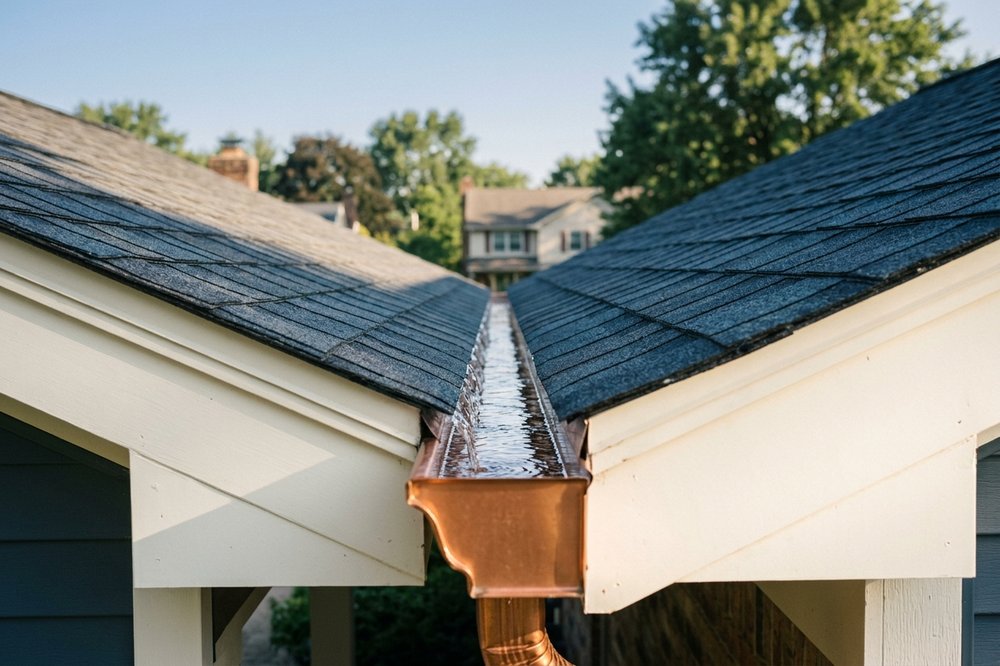 Downspout being flushed clear with water