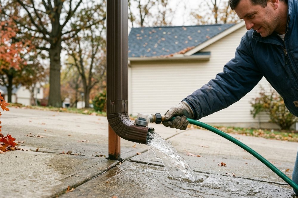 Residential Gutter Cleaning work in progress on a Indianapolis, Indiana home