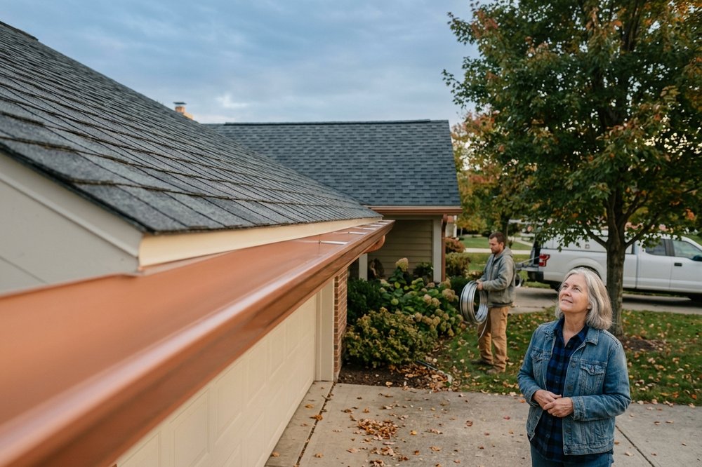 New seamless gutter run on a suburban Indianapolis home