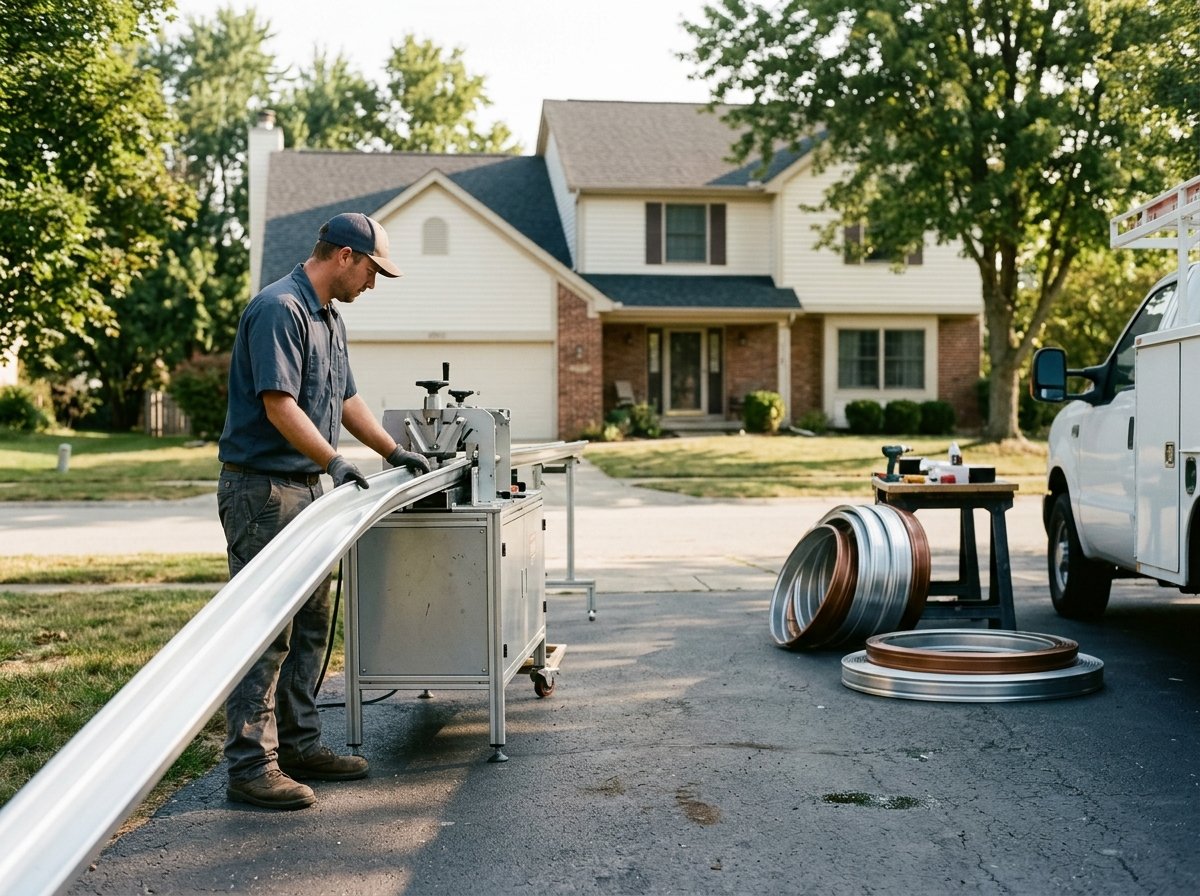 Seamless aluminum gutter being installed on an Indianapolis home